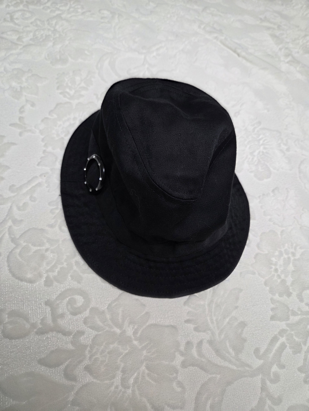 Joe Boxer Black Bucket Hat Cloche Rhinestone O-Ring Accent OSFM